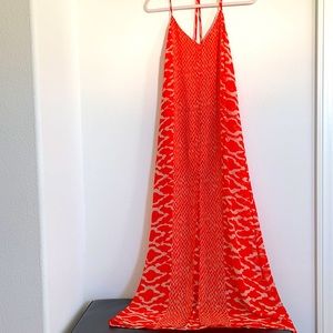 Long summer dress Orange with tan size M